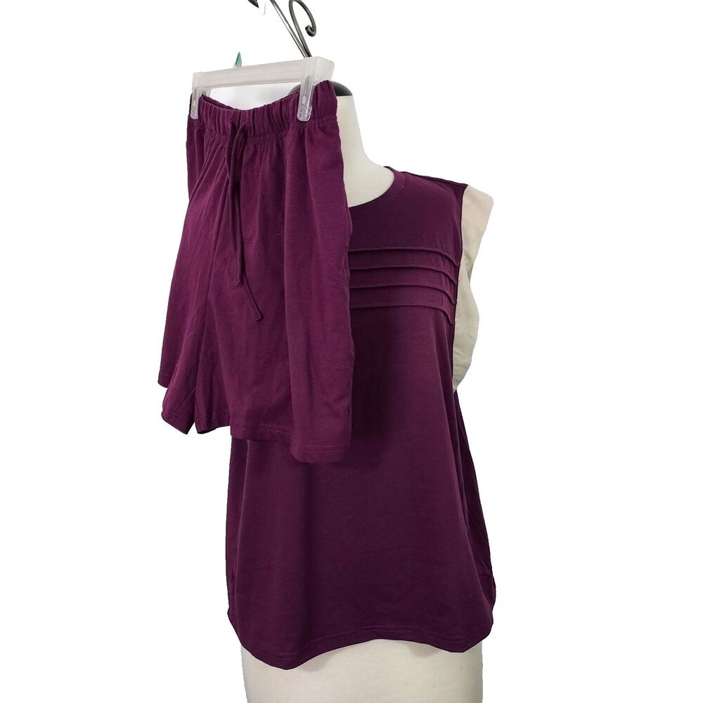 WIHOLL Two Piece Shirt Shorts Set Summer Lounge Cap Sleeve Crew Neck Women XL